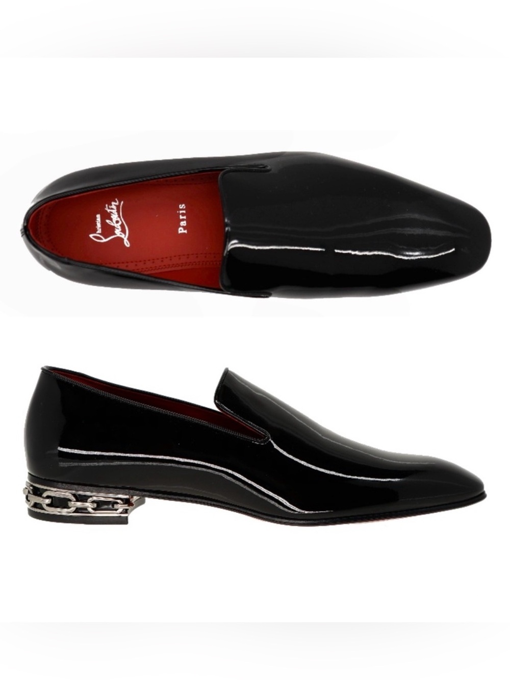 Christian Louboutin Black Patent Leather Slip-On Loafers